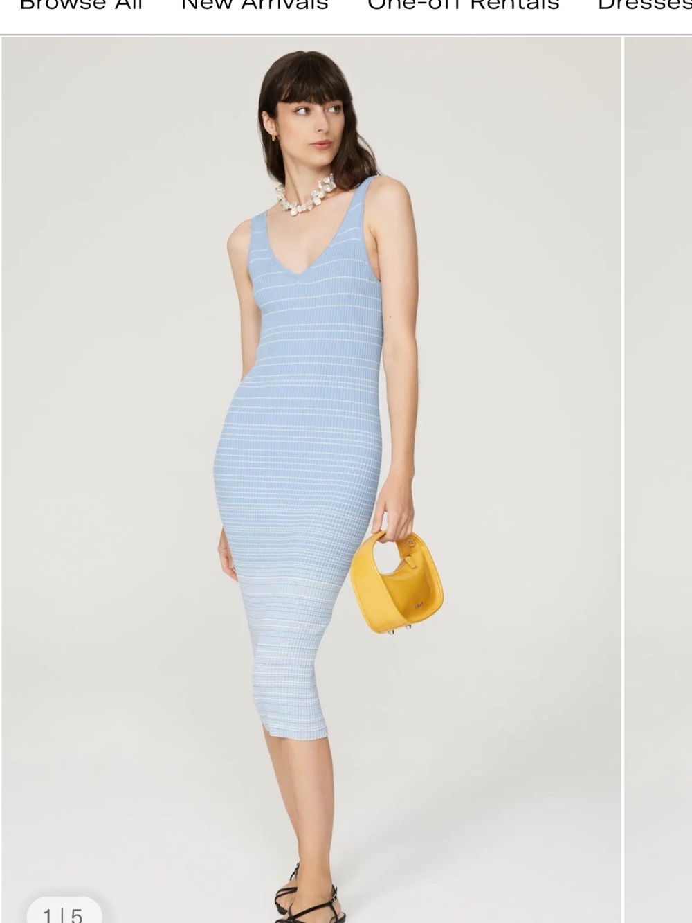 STAUD Light Blue Striped Knit V-Neck Midi Dress